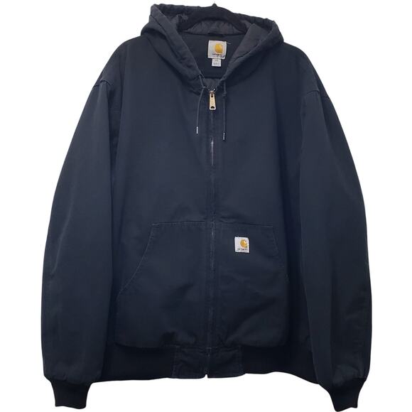 CARHARTT Men's Size 2XL Hooded Ripstop Canvas Coat 100108 Quilted Lining ~ Black - Picture 1 of 16